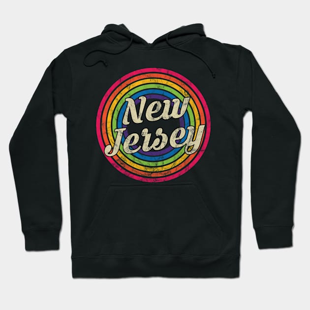 New Jersey - Retro Rainbow Faded-Style Hoodie by MaydenArt